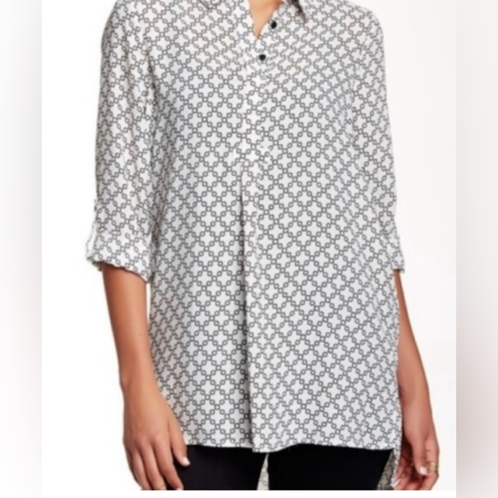 Pleione White & Black Chain Detail Tunic‎ Top Size Small